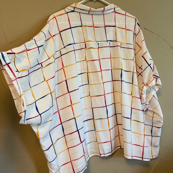 LLR Vibrant 80s Retro Grid Button Up | 3XL Oversized Funky Artsy Aesthetic Top - Picture 5 of 15
